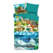 Pościel dla dzieci - Niebieska bawełniana pościel dziecięca jednoosobowa 140x220 cm Prehistoric – Good Morning - miniaturka - grafika 1