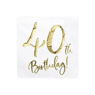 PartyDeco Serwetki 40th Birthday, biały, 33x33cm SP33-77-40-008 - Dekoracje i nakrycia stołu na imprezę - miniaturka - grafika 1