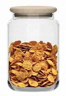 Pojemniki kuchenne - Pojemnik szklany do przechowywania z drewnianą pokrywką h16 d10 - miniaturka - grafika 1