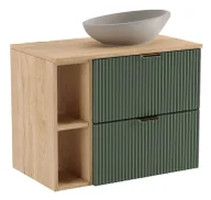 Szafki łazienkowe - Szafka Pod Umywalkę Nablatową Z Półkami I Szufladami Szałwiowy + Orzech F0-P73 - miniaturka - grafika 1