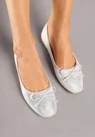 Baleriny - Srebrne Balerinki Vices z Kokardką i Tłoczeniem Imitującym Skórę Węża Mirtewi - miniaturka - grafika 1