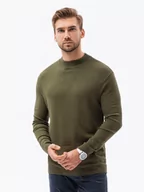 Swetry męskie - Sweter męski z półgolfem o gładkiej strukturze - oliwkowy V7 E178 - miniaturka - grafika 1