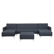Sofy i kanapy - Beliani Sofa rozkładana podkowa tapicerowana ciemnoszara z otomaną ABERDEEN - miniaturka - grafika 1