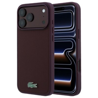 Etui LACOSTE Petitt Pique Lacquer Logo Magsafe do Apple iPhone 17 Pro/18 Pro Burgundowy