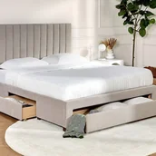 Meble do sypialni - Łóżko z 3 szufladami 140 x 200 cm - Tkanina - Beżowy + Materac - LIAKO - miniaturka - grafika 1