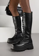 Kozaki damskie - Czarne Kozaki Typu Workery na Grubej Podeszwie ze Sznurowaniem Wiorissa - miniaturka - grafika 1