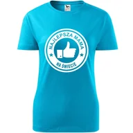 Koszulki i topy damskie - Damska Koszulka na Dzień Mamy Najlepsza mama na świecie na Prezent Urodziny turkusowy XXL - miniaturka - grafika 1