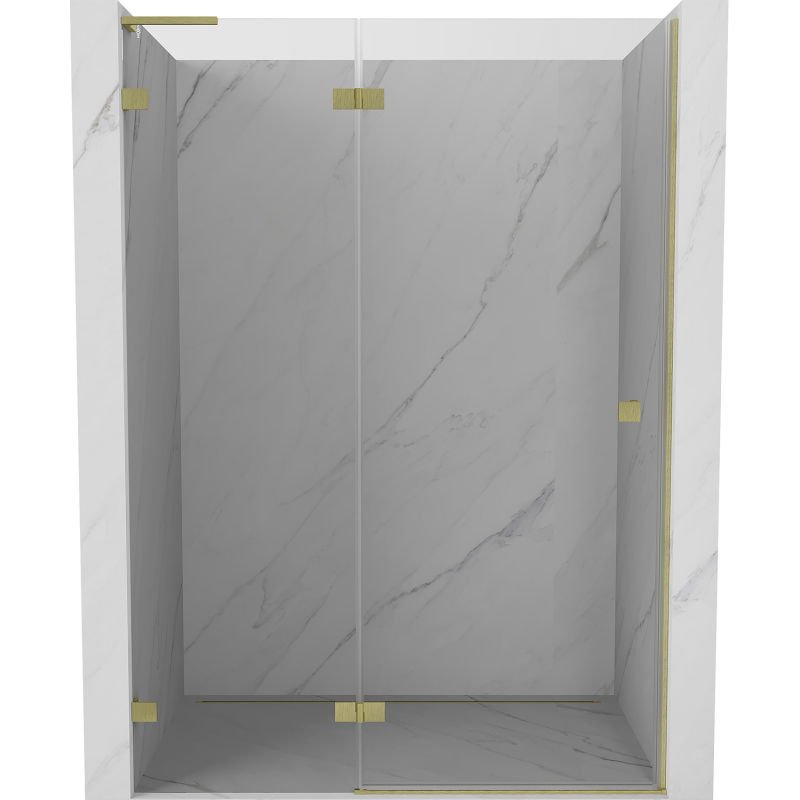 Mexen Lunar L drzwi prysznicowe uchylne lewe 140 cm, transparent, złote szczotkowane - 834L-140-000-55-00-L