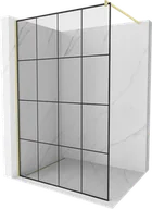 Ścianki i drzwi prysznicowe - Mexen Kioto ścianka prysznicowa Walk-in 130 x 200 cm, czarny wzór 8 mm, złota szczotkowana - 800-130-101-55-77 - miniaturka - grafika 1