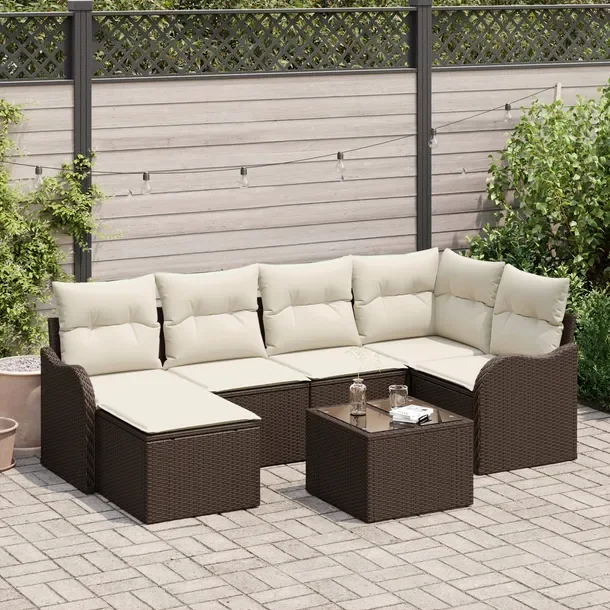 Zestaw Sof Ogrodowych Modularnych, Naturalny Rattan, Brązowo-Biały, 4 Oso