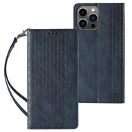 Portfele - Magnet Strap Case etui iPhone 14 Pro pokrowiec z klapką portfel mini smycz podstawka niebieskie - miniaturka - grafika 1