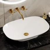 Umywalki - HOROW Umywalka nablatowa, prostokątna, 60 x 40 cm, biała, bez otworu na baterię i przelewu. - miniaturka - grafika 1