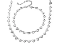 Zestawy biżuterii dla kobiet - komplet biżuterii błyszczące serduszka serca elementowa kolia z ażurem - miniaturka - grafika 1