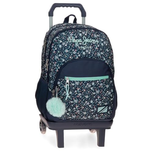 Pepe Jeans Alenka Schulranzen, Perfekte Größe für den Transport im Rucksack, Aktenkoffer Oder in der Handtasche, Joumma Bags, Niebieski, 32x44x22 cms, Plecak 45 + wózek