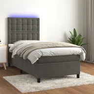 Łóżka - Lumarko Łóżko kontynentalne z materacem i LED, szary aksamit, 80x200 cm - miniaturka - grafika 1