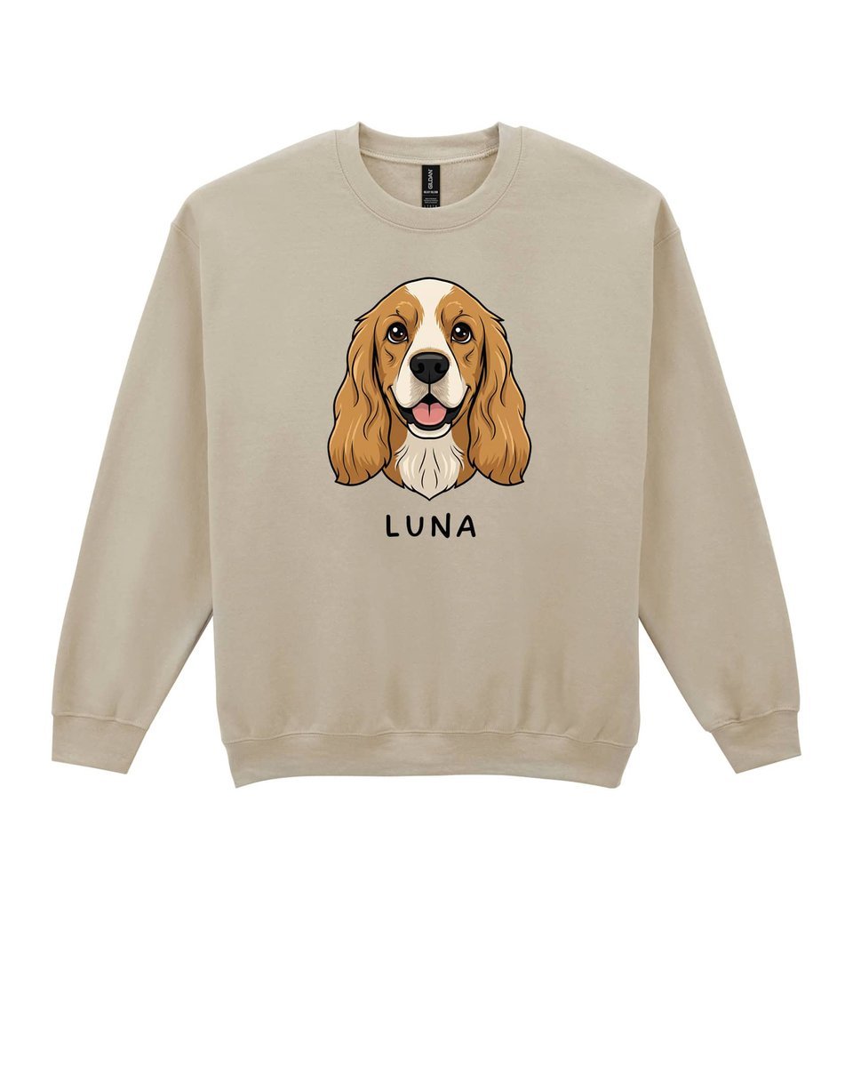 Bluza bez kaptura Cocker Spaniel Personalizowana Pupil Pies Beżowy XL