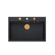 Zlewozmywaki - Quadron Marc Zlewozmywak granitowy jednokomorowy 76x50 cm czarny/miedziany HQM7650U7_PVDC1 - miniaturka - grafika 1