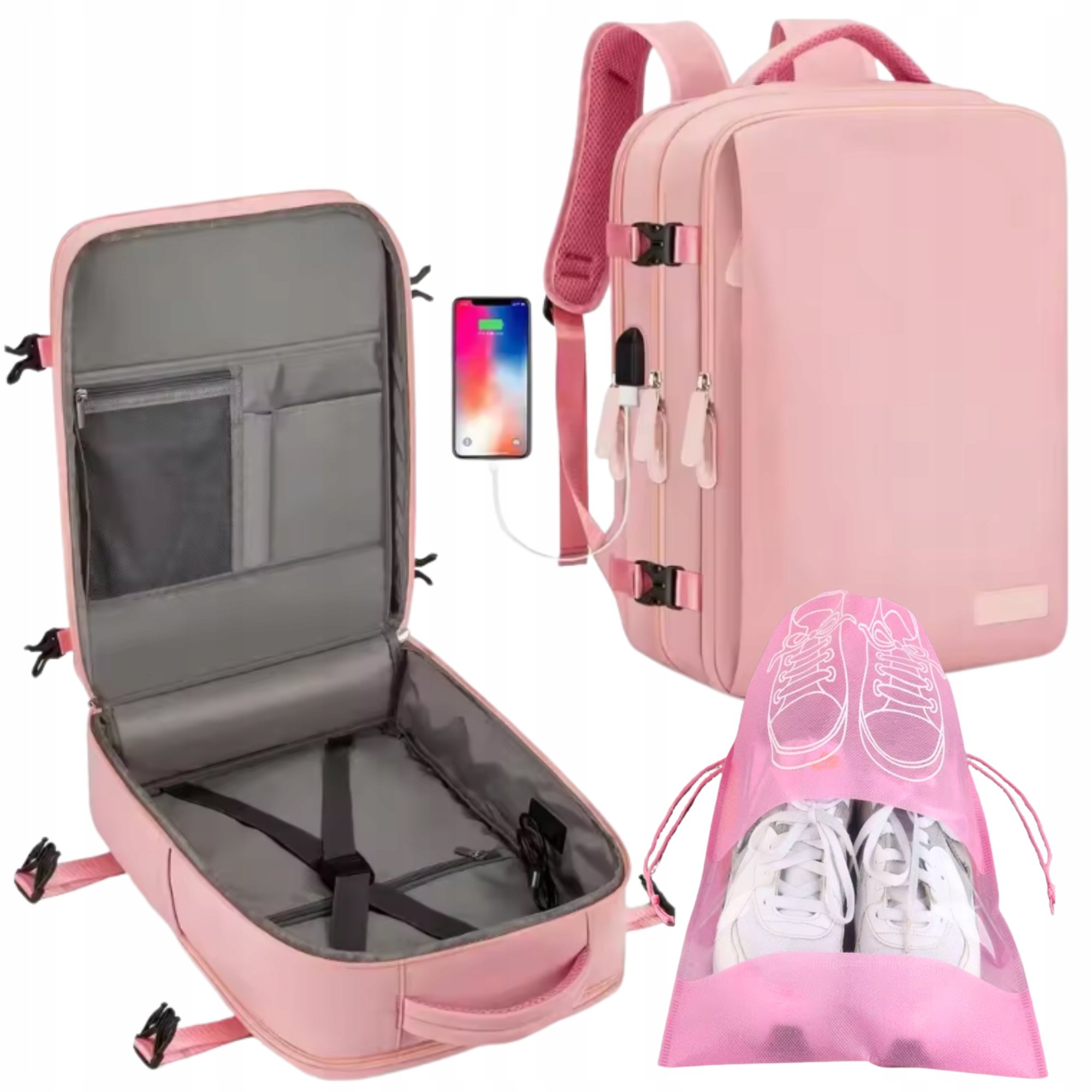 Plecak Bagaż Podręczny do Samolot 45x30x20 Lot Lufthansa EasyJet Usb na But