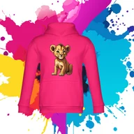 Bluzy dla dziewczynek - Bluza dziecięca typu kangurka z kapturem w kolorze różowym z nadrukiem lew 12 lat - miniaturka - grafika 1