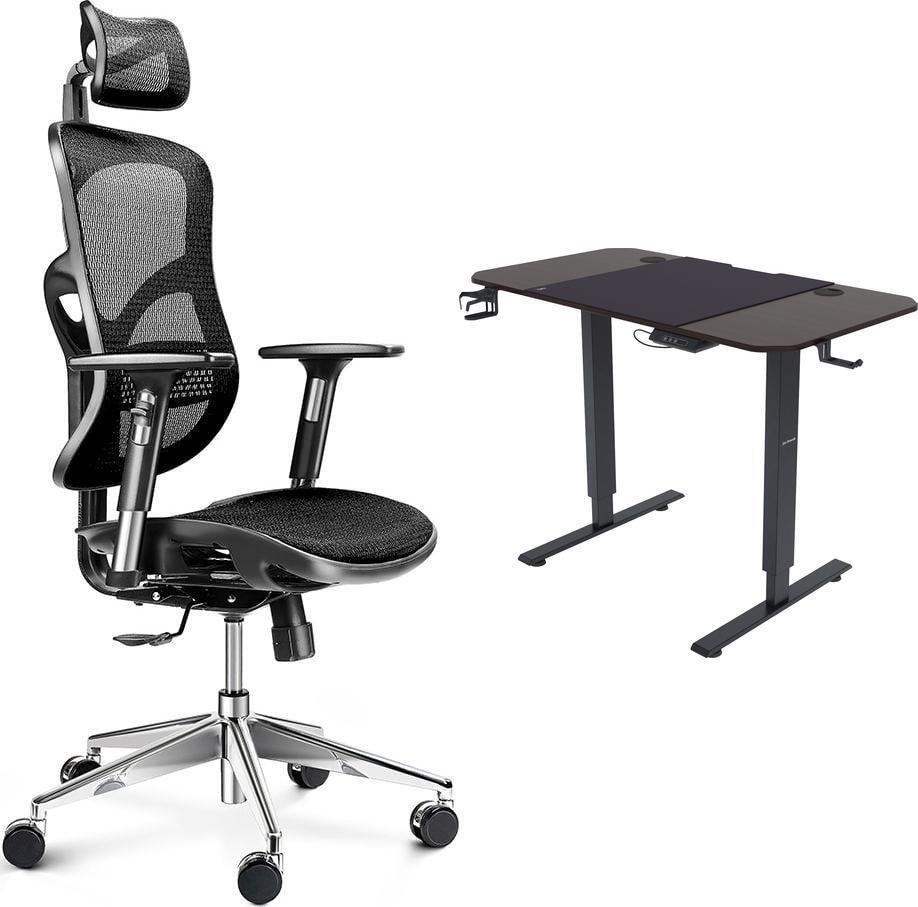 Krzesło biurowe Diablo Chairs V-Basic Czarne + EGON 1100 Orzechowe 110 cmx60 cm
