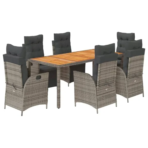 Zestaw mebli ogrodowych szary rattan PE 190x90x75 cm, 6 krzeseł i poduszek
