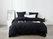 Pościel - Pościel satyna bawełniana Queen Premium 220x200 czarna ze złotą lamówką - miniaturka - grafika 1