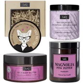Zestawy kosmetyków damskich - LaQ Zestaw: Kicia Magnolia - mus do ciała masełko do twarzy masło do ciała i świeca - miniaturka - grafika 1