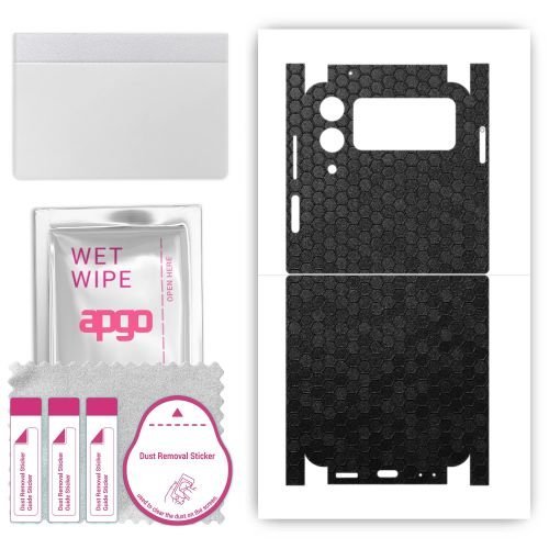 folia naklejka skórka strukturalna na TYŁ+BOKI do Samsung Galaxy Z Flip4 - Plaster Miodu Czarny - apgo SKINS
