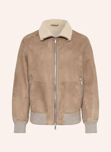 Brunello Cucinelli Skórzany Bluzon Z Mieszanki Materiałów beige - Moda i Uroda OUTLET - miniaturka - grafika 1