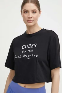 Koszulki sportowe damskie - Guess t-shirt bawełniany DAKOTA damski kolor czarny V4GI13 JA914 - grafika 1