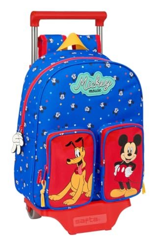 Safta MICKEY MOUSE GOOD DAY plecak dziecięcy z wózkiem 705, idealny dla dzieci w różnym wieku, wygodny i wszechstronny, jakość i wytrzymałość, 28 x 10 x 34 cm, Niebieski, M, Casual