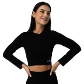 Koszulki sportowe damskie - Koszulka damska GymBeam FLO Ribbed CropTop Black M - miniaturka - grafika 1