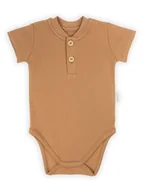 Body dla niemowląt - Dziecięce body bawełniane z krótkim rękawem z guzikami jasnobrązowe Nicol,r.68 - miniaturka - grafika 1