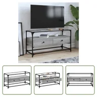 Szafki RTV - The Living Store Szafka pod telewizor ze szklanym blatem Grey Sonoma 98x35x51 cm Materiał drewnopochodny - miniaturka - grafika 1