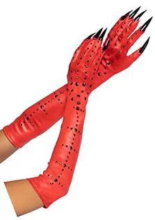Rękawiczki - Leg Avenue Leg Avenue Damskie rękawiczki ze strasu Demon Claw dla dorosłych rozmiary kostiumy, czerwone, jedno - grafika 1