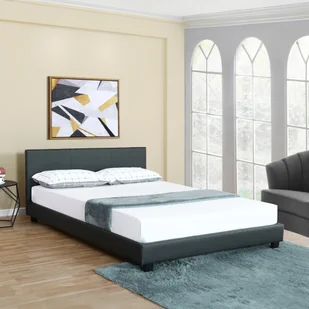 Nowoczesne łóżko tapicerowane 140x200cm ciemnoszare podwójne łóżko małżeńskie ze sztucznej skóry CORIUM - Łóżka - miniaturka - grafika 1