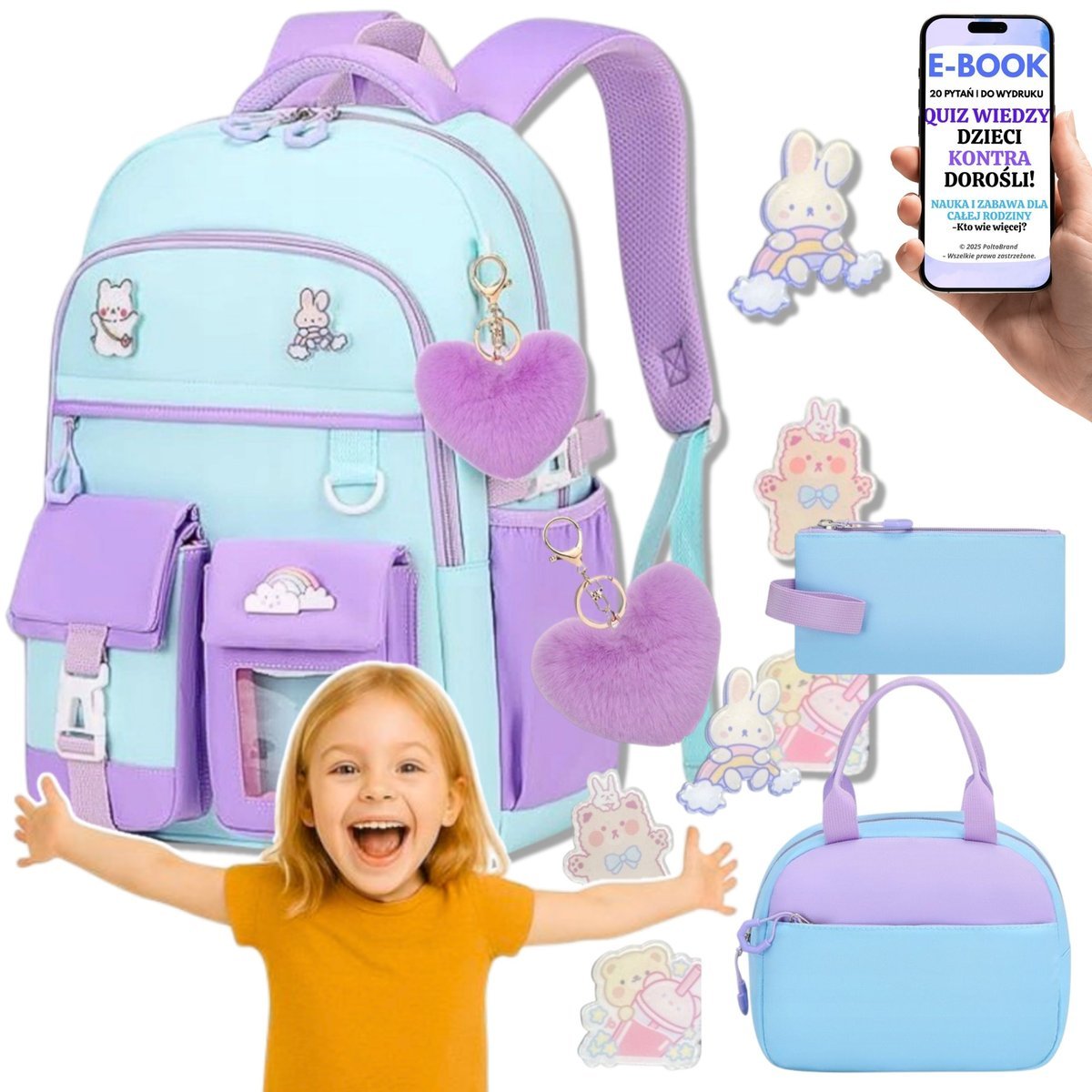 PLECAK ZESTAW SZKOLNY 7w1 Plecak + lunchbox + piórnik • PREZENT DLA Dziewczynki Uczennicy KLASY 1-8 + EBOOK-2