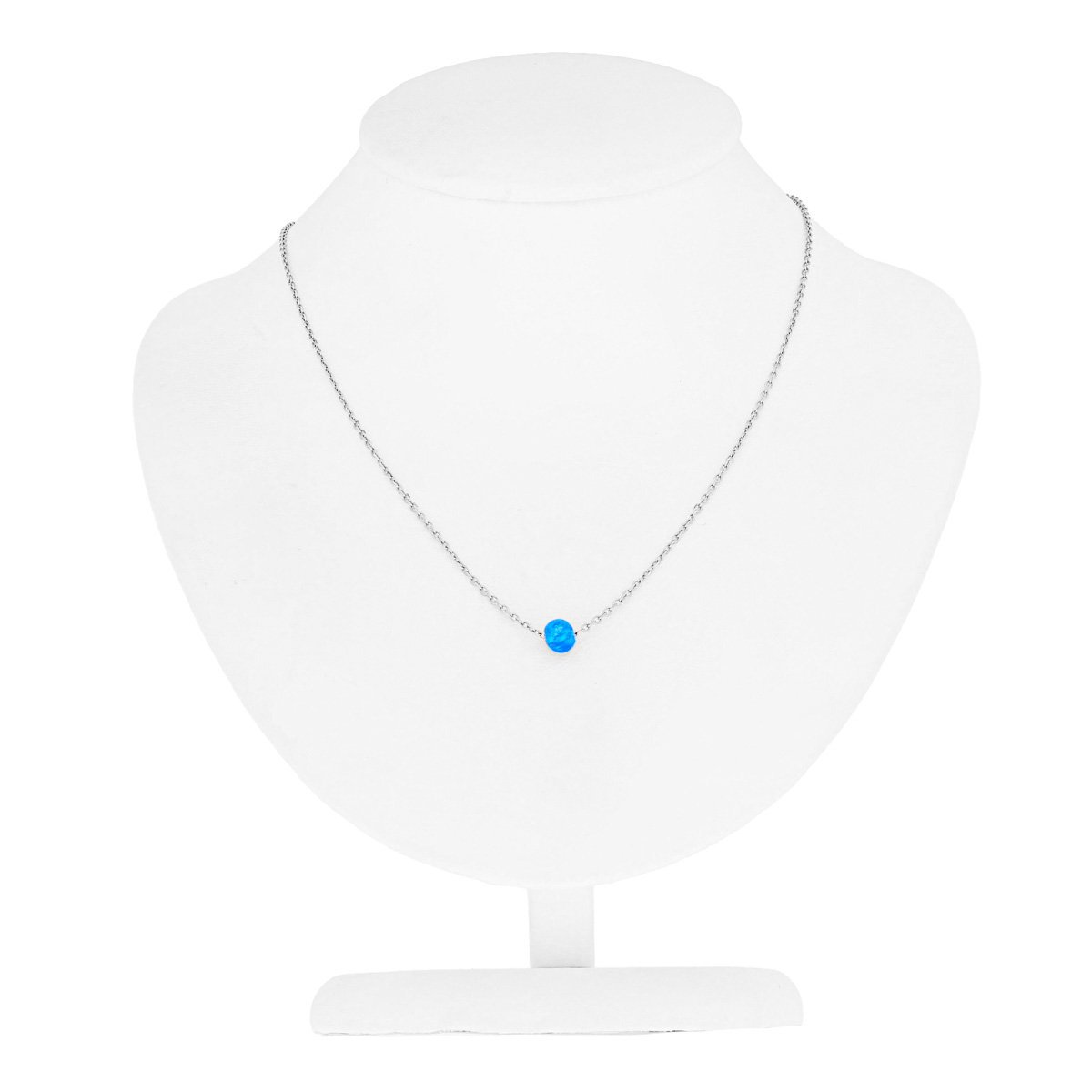 Srebrny naszyjnik z opalizującą niebieską kuleczką pr. 925