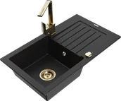 Zlewozmywaki z baterią - Mexen Pablo zlewozmywak granitowy 1-komorowy z ociekaczem i baterią kuchenną Rita, czarny - 6510-77-670300-50 - miniaturka - grafika 1