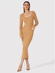 Simple Sukienka dzianinowa SUD022 Brązowy Slim Fit - Sukienki - miniaturka - grafika 1