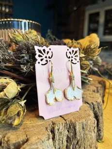 Ceramiczne kolczyki Miłorząb, biało-złote, unikalna biżuteria - Kolczyki - miniaturka - grafika 1