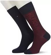 Skarpetki męskie - Tommy Hilfiger Męskie prążkowane logo Men's Classic Sock, granatowy/czerwony., 43 EU - miniaturka - grafika 1