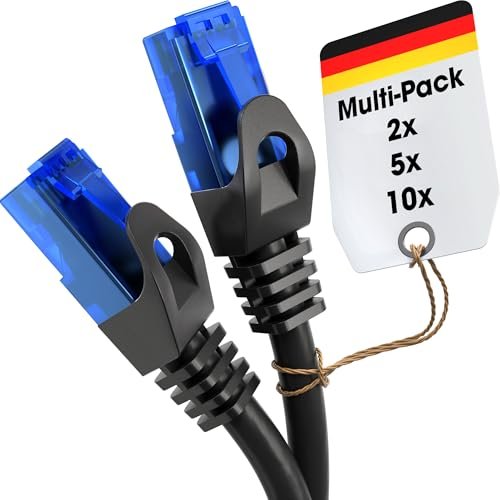 KabelDirekt – 5x przewód krosowy Ethernet, sieciowy, LAN 10m (umożliwia transmisję danych z szybkością gigabitową, kompatybilny z gigabitowymi sieciami, ruterami z gniazdem RJ45, niebieski)