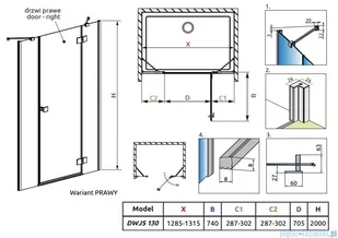 Radaway Essenza Black Dwjs drzwi wnękowe 130cm prawe szkło przejrzyste 1385032-54-01R/1384090-01-01 - Ścianki i drzwi prysznicowe - miniaturka - grafika 2