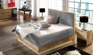 DomoHome Łóżko na sprężynach skrzyniowych Łóżko do sypialni Idealne do Twojej sypialni Luksusowe łóżko tapicerowane, rozmiar: 180x200x62cm, model: EndoEtnoAustin17, kolor: jasnoszary - Łóżka - miniaturka - grafika 1