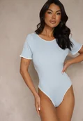 Body - Jasnoniebieskie Body z Wiskozą z Dekoltem na Plecach i Ozdobną Lamówką Redorina - miniaturka - grafika 1