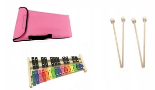 Dzwonki chromatyczne cymbałki kolorowe + pokrowiec + 4 pałki różowy - Akcesoria do perkusji - miniaturka - grafika 1