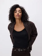 Koszulki i topy damskie - Reserved - Longsleeve z modalem - czarny - miniaturka - grafika 1