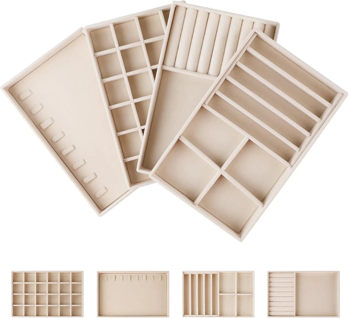 4 duże tace na biżuterię aksamitne 24x15 cm organizer do szuflady