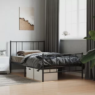 Metalowa rama łóżka z wezgłowiem i zanóżkiem, czarna, 80x200 cm Lumarko! - Łóżka - miniaturka - grafika 1